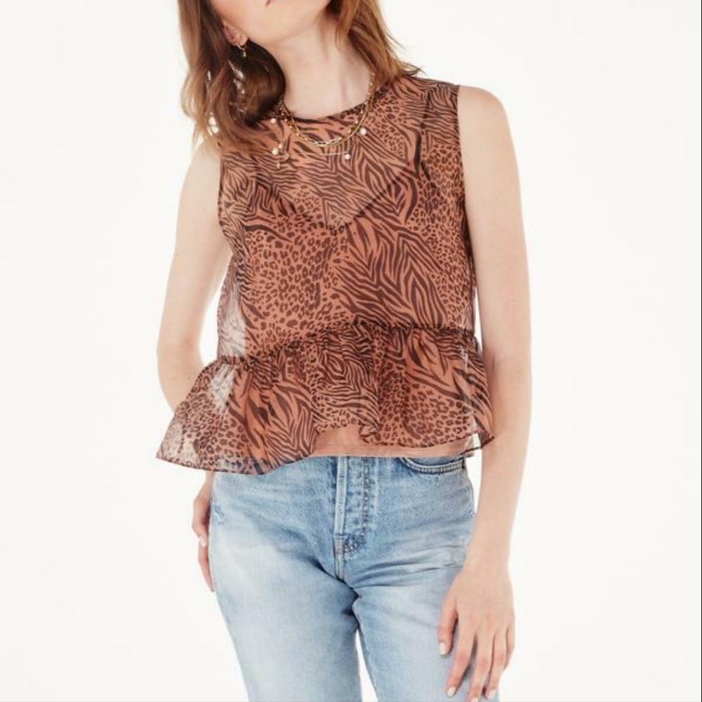 New Cami NYC Amira Leopard Print Peplum  Sleeveless Top With Camisole Sz Xl